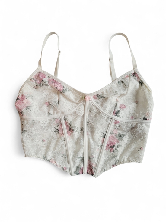 Micas Other - Floral Lace Bustier White with Pink Roses Corset Feminine
